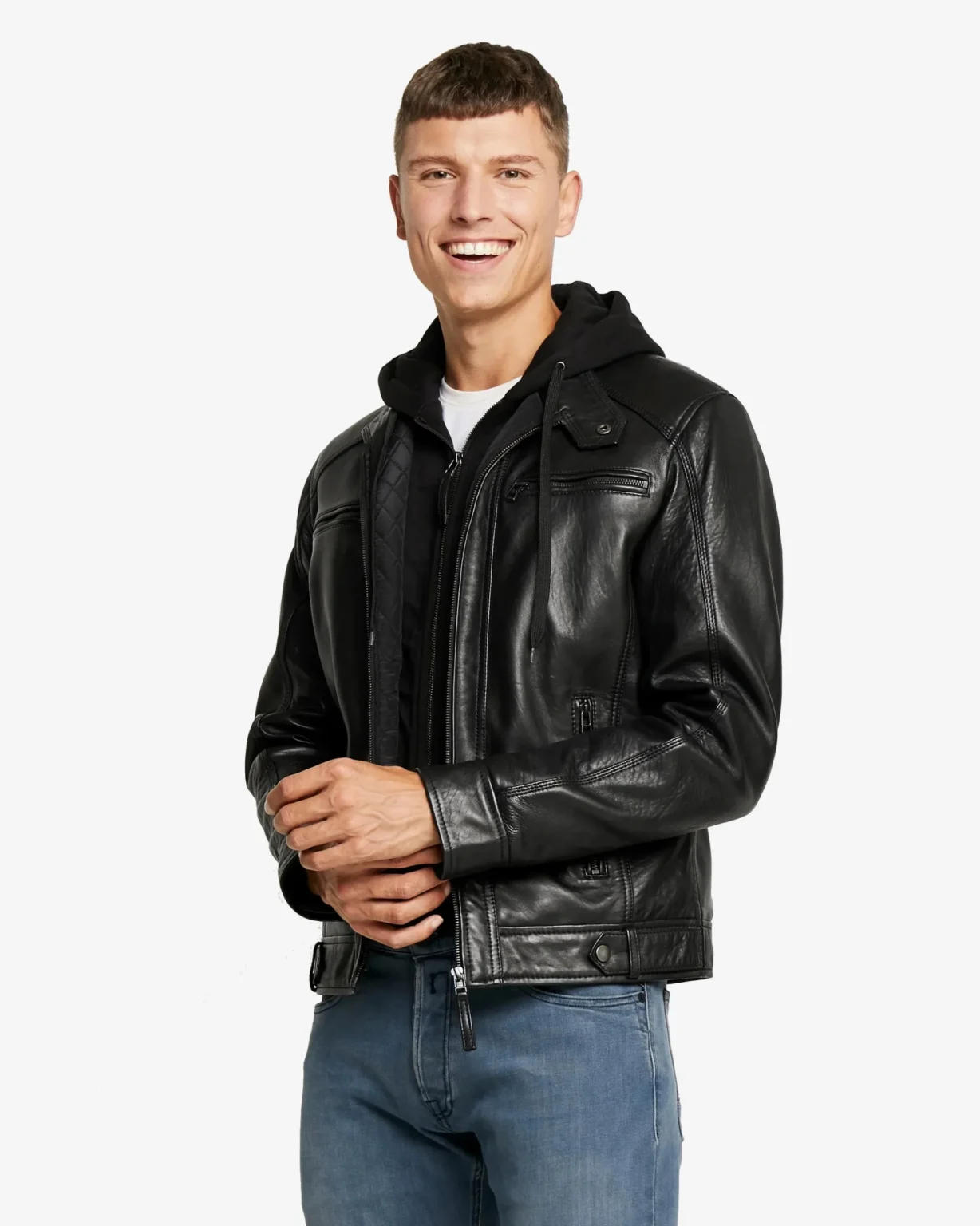 Hamp Black Hooded Leather Jacket