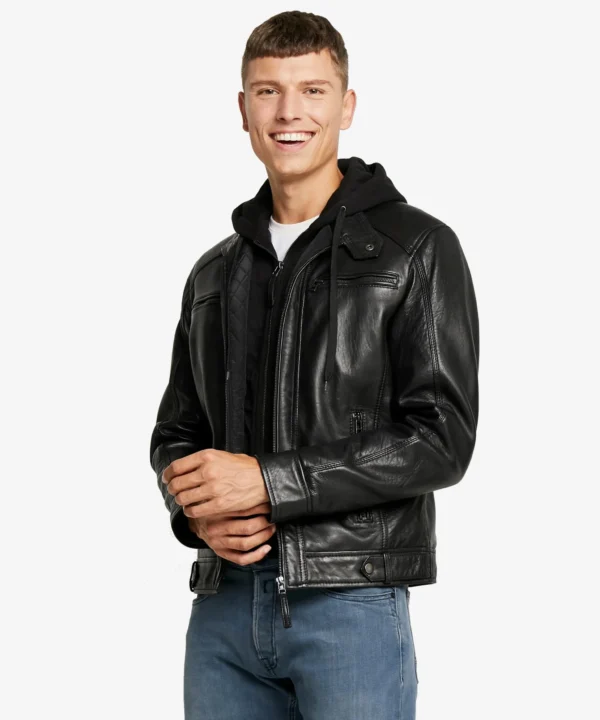 Hamp Black Hooded Leather Jacket