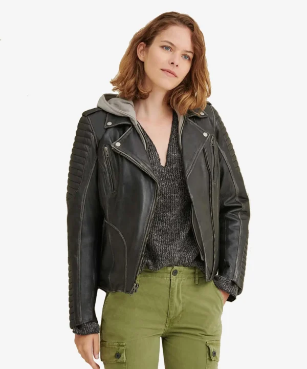 Holly Biker Quilted Shoulder Leather Jacket