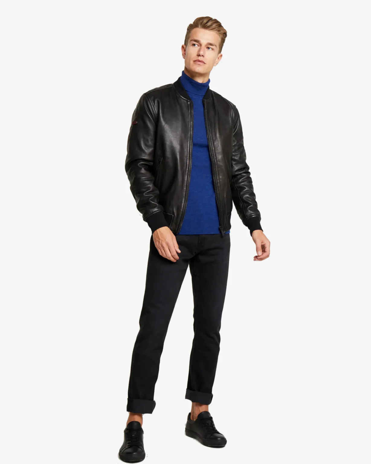 Hung Mens Black Bomber Leather Jacket