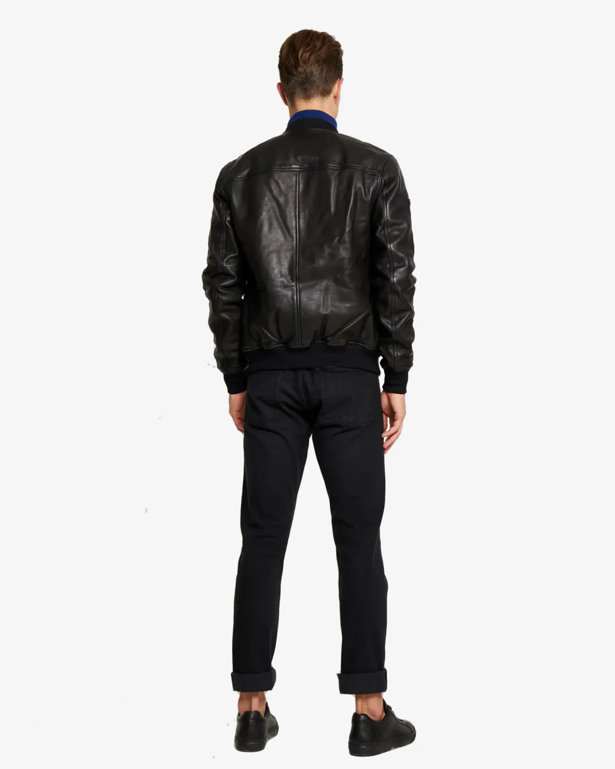 Hung Mens Black Bomber Leather Jacket