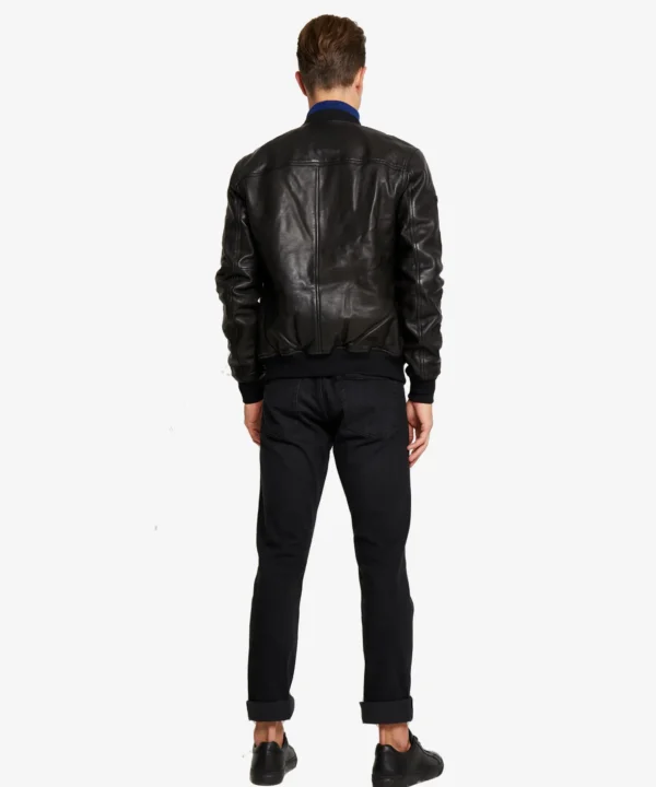 Hung Mens Black Bomber Leather Jacket