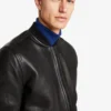 Hung Mens Black Bomber Leather Jacket