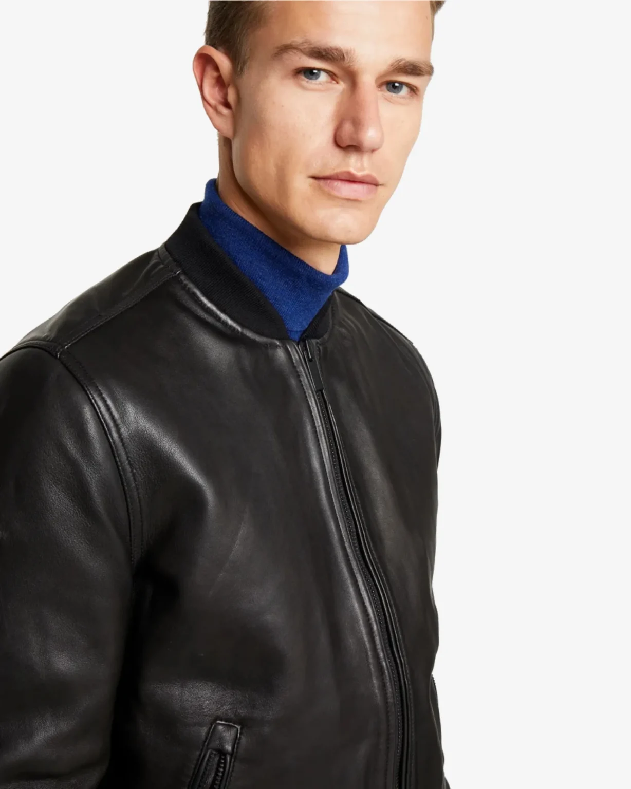 Hung Mens Black Bomber Leather Jacket