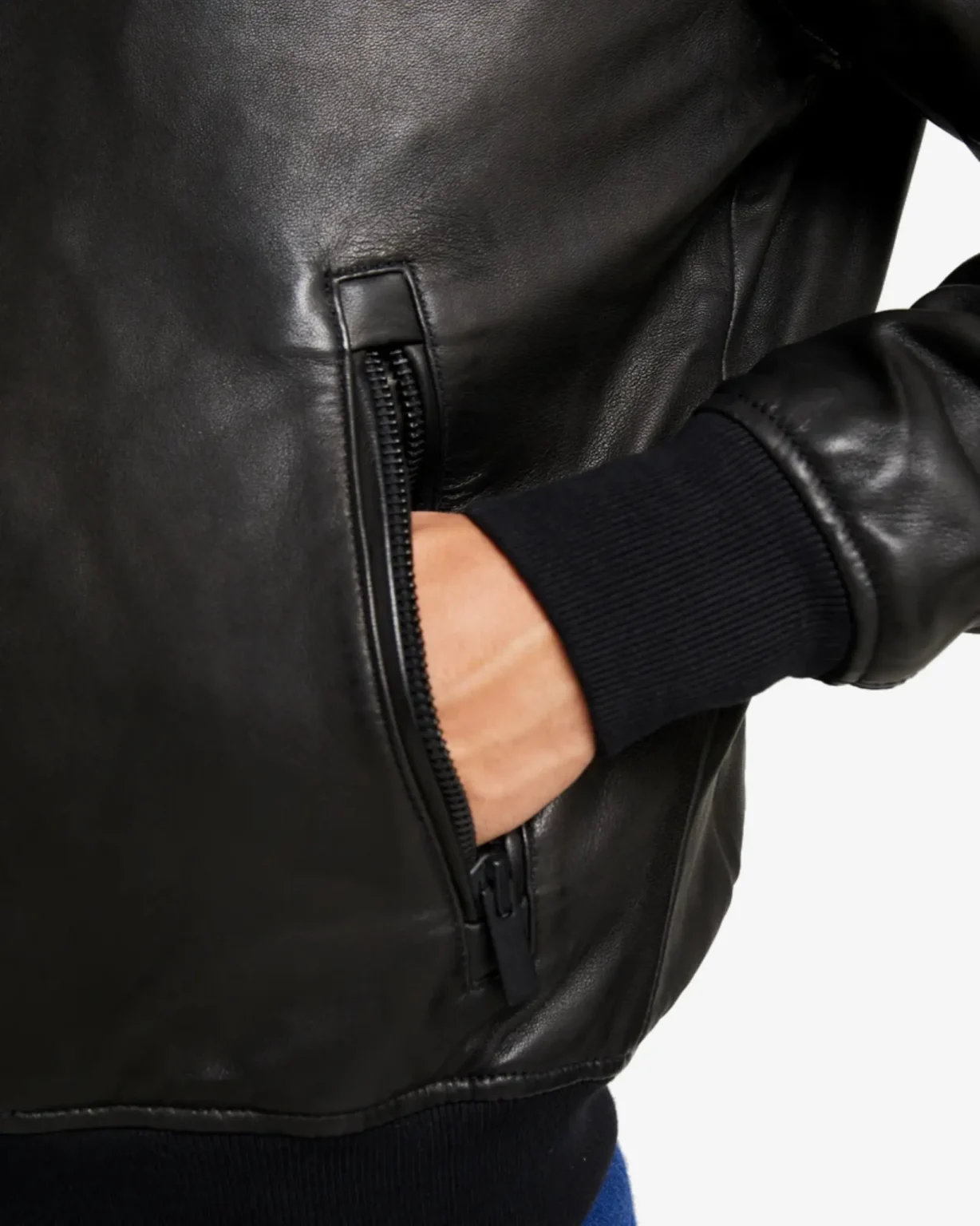 Hung Mens Black Bomber Leather Jacket