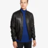 Hung Mens Black Bomber Leather Jacket