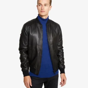 Hung Men's Black Bomber Leather Jacket