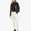 Khole Womens Black Leather Racer Jacket