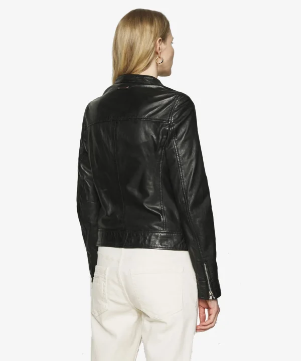 Khole Womens Black Leather Racer Jacket