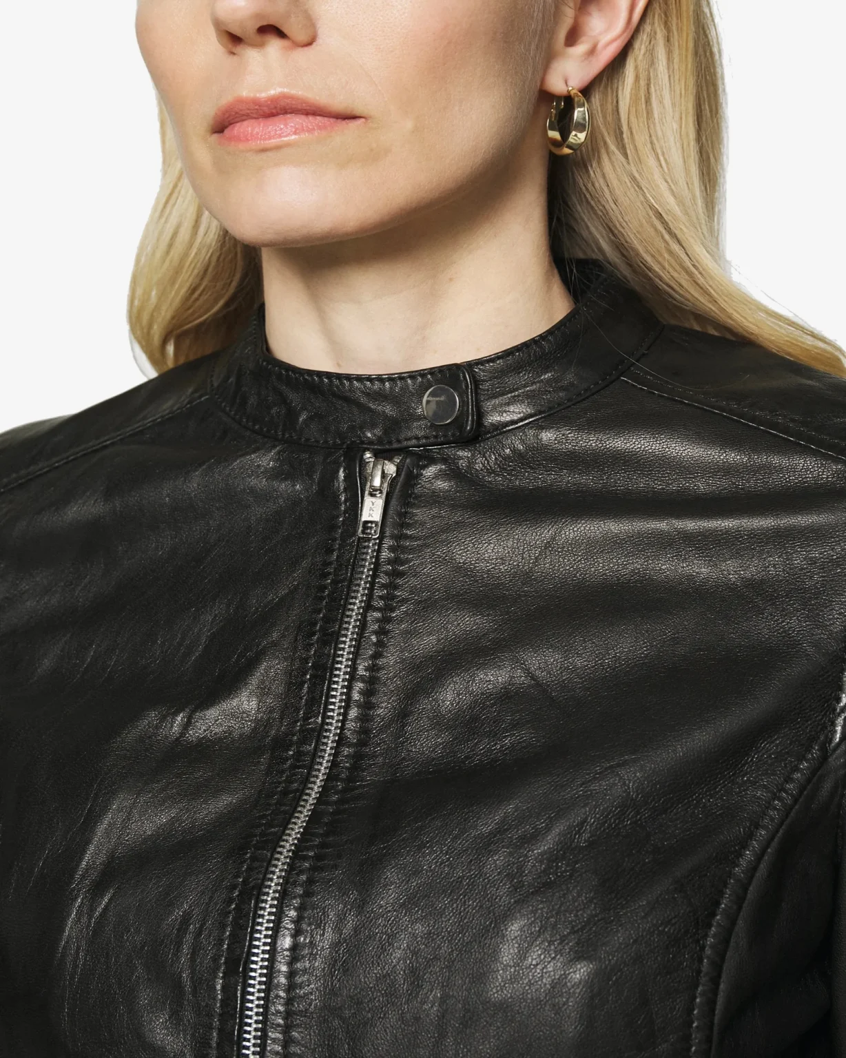 Khole Womens Black Leather Racer Jacket