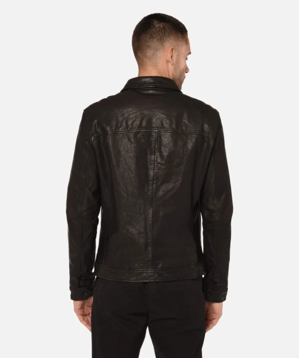 Lark Black Trucker Leather Jacket