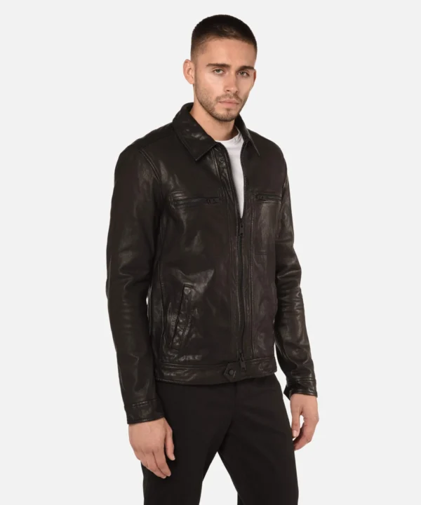 Lark Black Trucker Leather Jacket