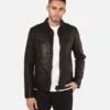 Lark Black Trucker Leather Jacket
