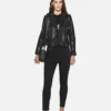 Lena Womens Jet Black Biker Leather Jacket