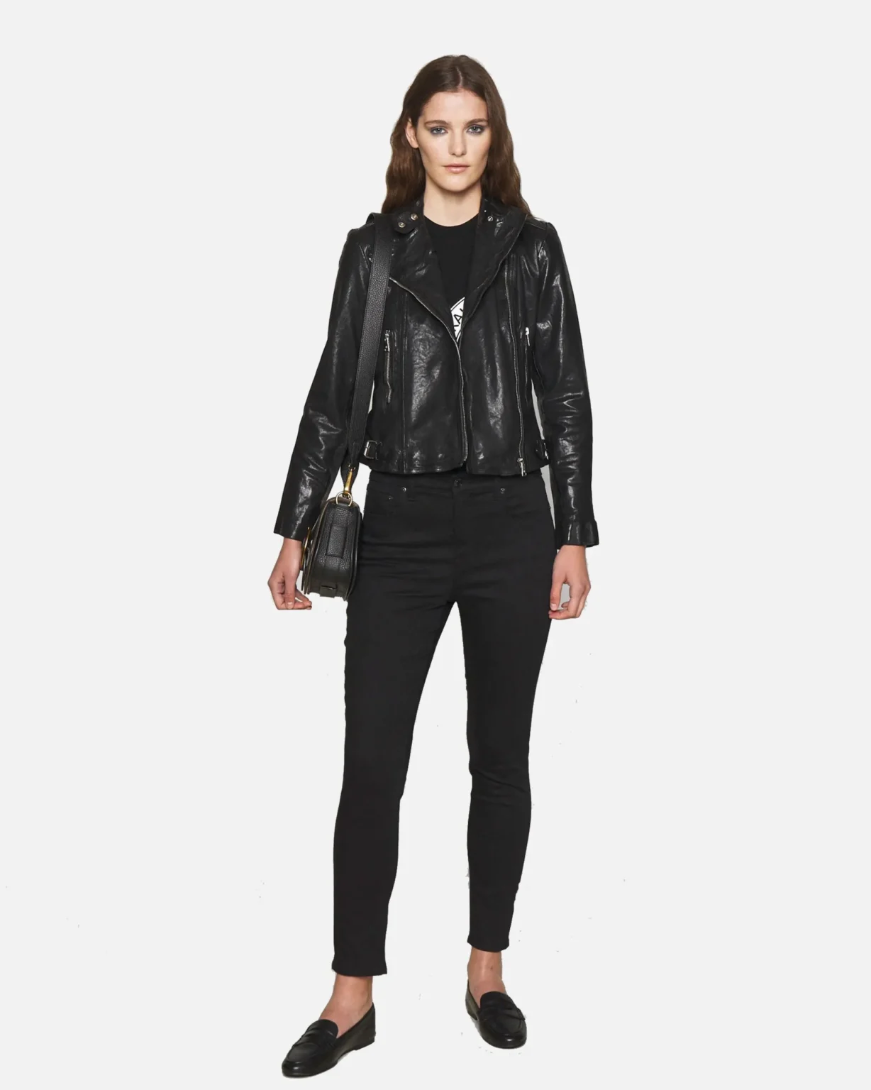 Lena Womens Jet Black Biker Leather Jacket