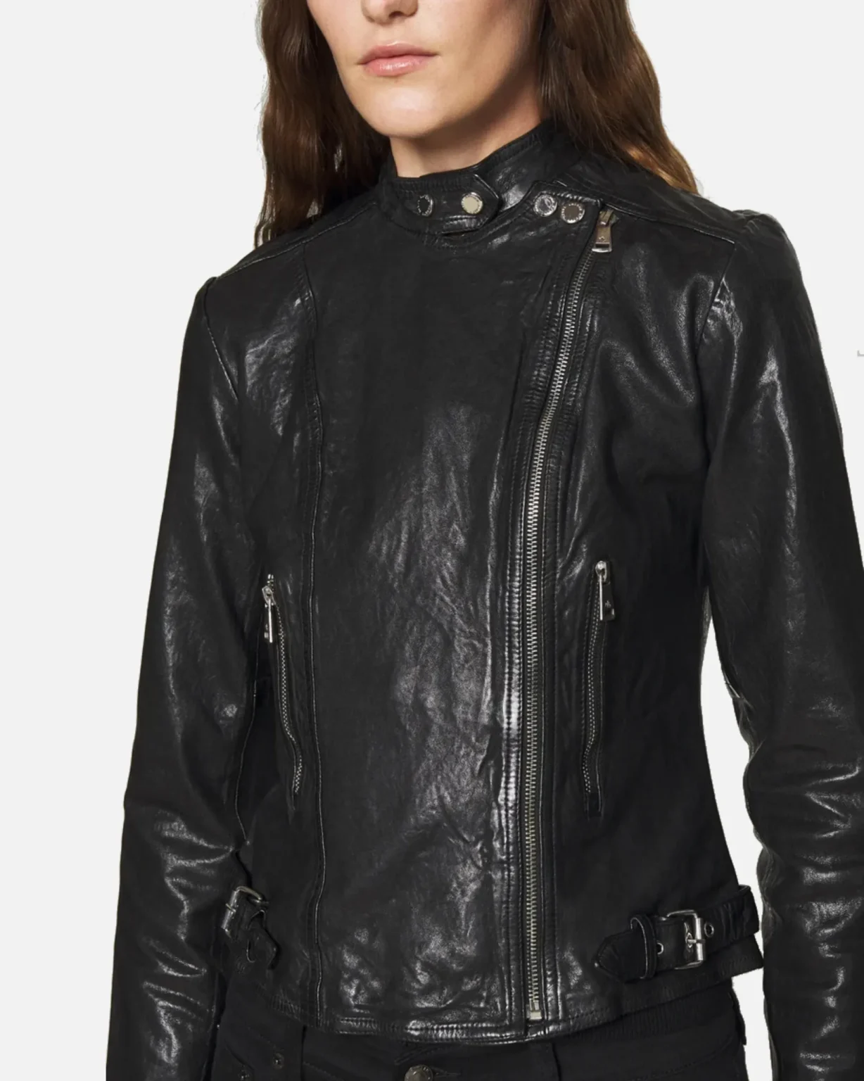 Lena Womens Jet Black Biker Leather Jacket