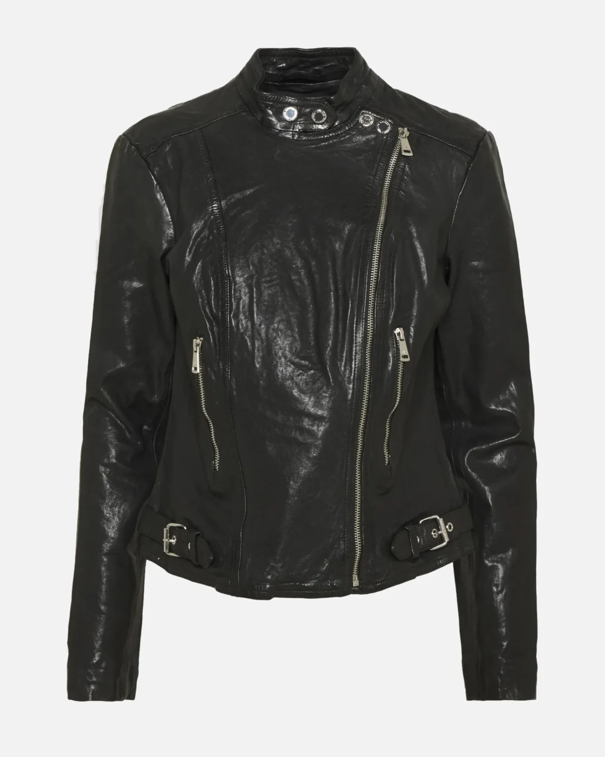 Lena Womens Jet Black Biker Leather Jacket