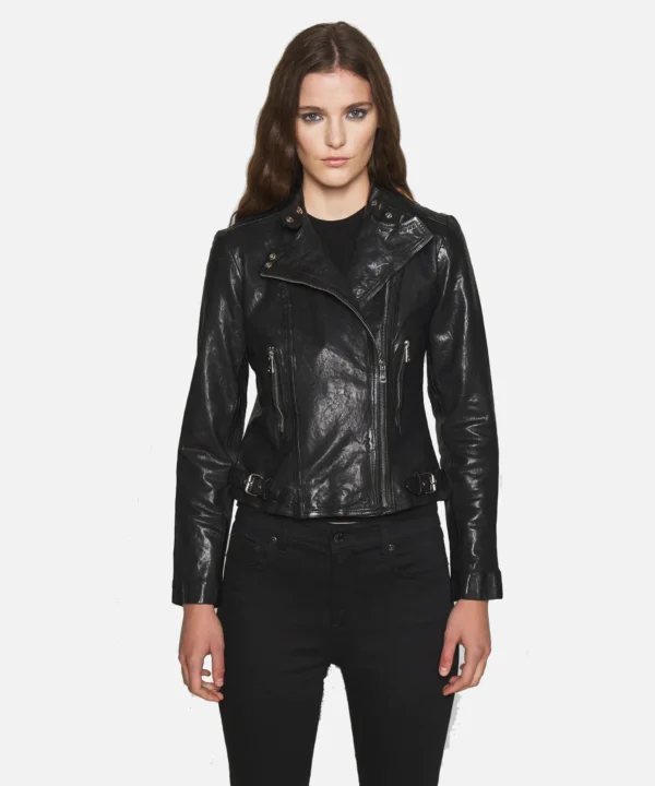 Lena Womens Jet Black Biker Leather Jacket