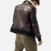 Levi Beige Shearling Fur Collar Brown Leather Jacket