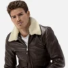 Levi Beige Shearling Fur Collar Brown Leather Jacket