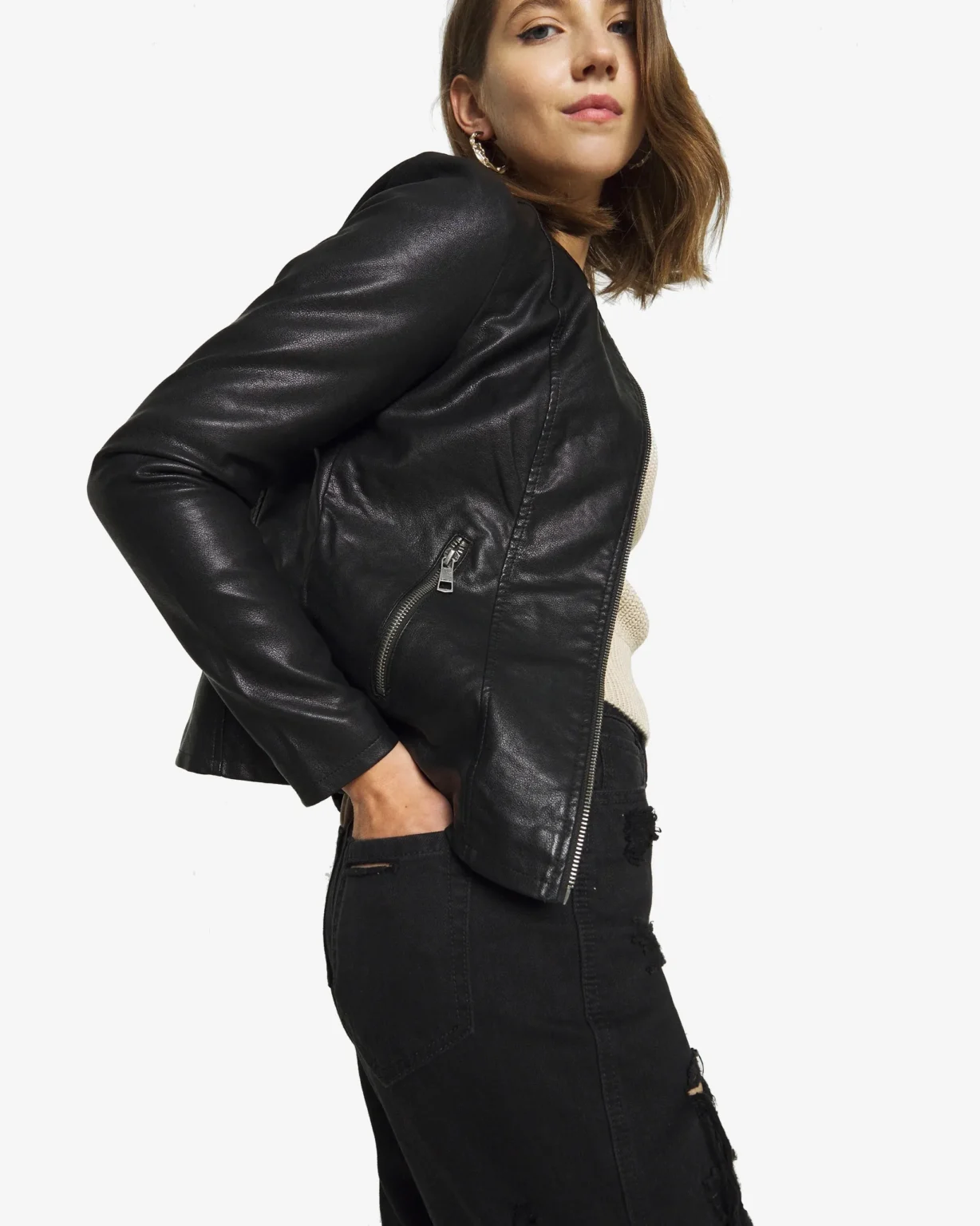 Melisa Womens Black Racer Leather Jacket