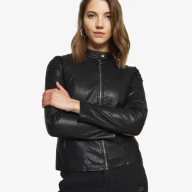 Melisa Womens Black Racer Leather Jacket