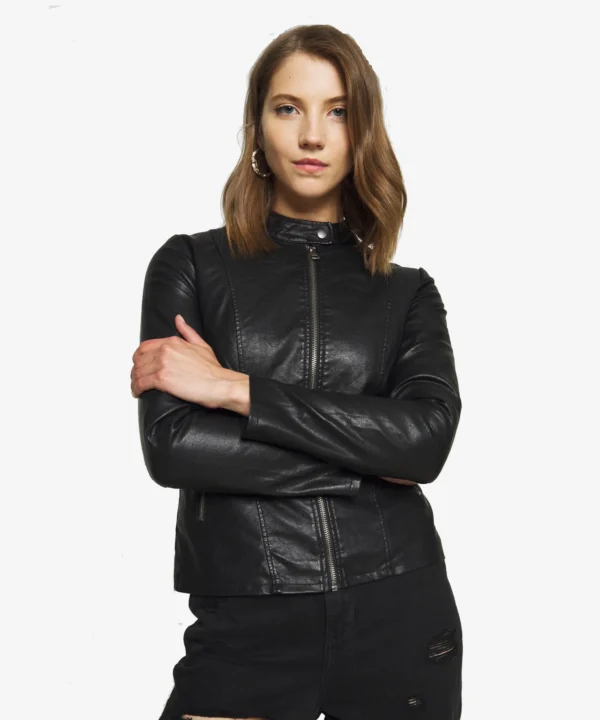 Melisa Womens Black Racer Leather Jacket