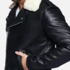 Men Fur Collared Black Biker Leather Jacket