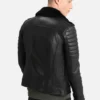 Men Quilted Black BIker Shearling Leather Jacket