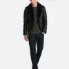 Men Quilted Black BIker Shearling Leather Jacket