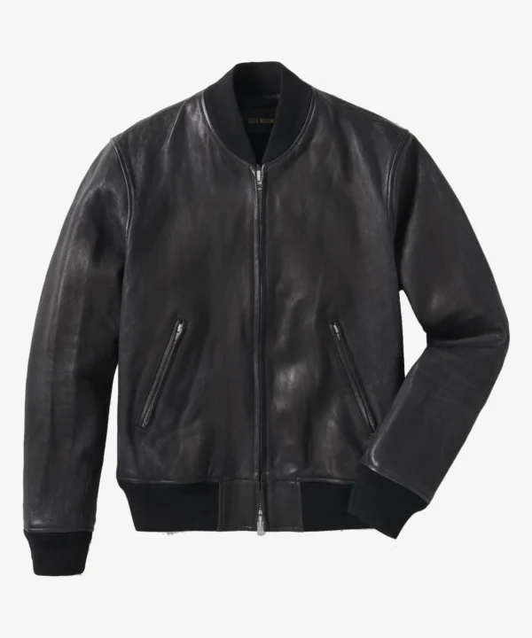 Mens Black Leather Bomber Jacket