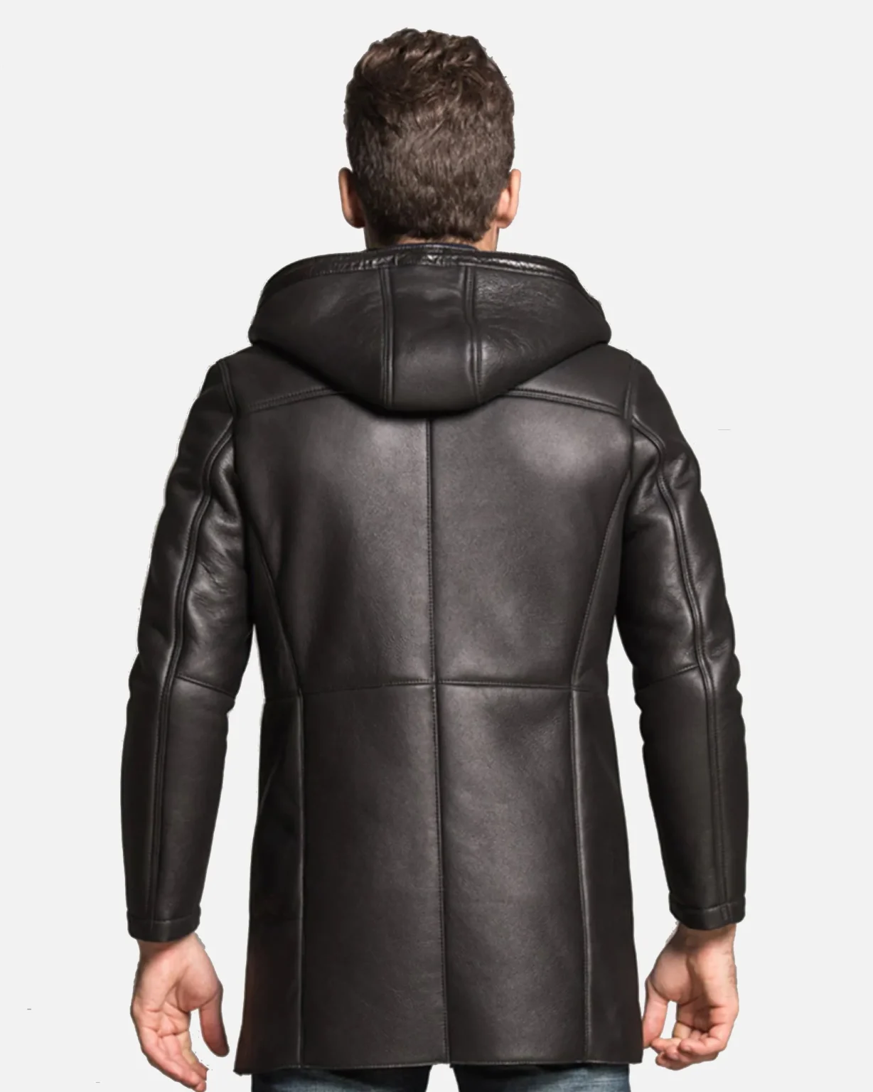 Mens Hooded Black Shearling Long Coat