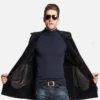 Mens Hooded Black Shearling Long Coat