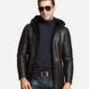 Mens Hooded Black Shearling Long Coat