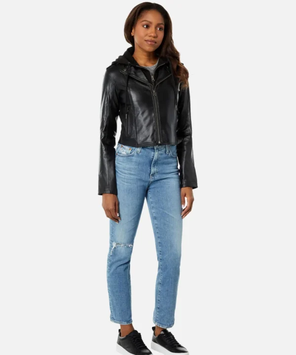 Molly Black Hooded Leather Biker Jacket