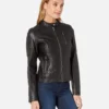 Halle Women Black Leather Racer Jacket