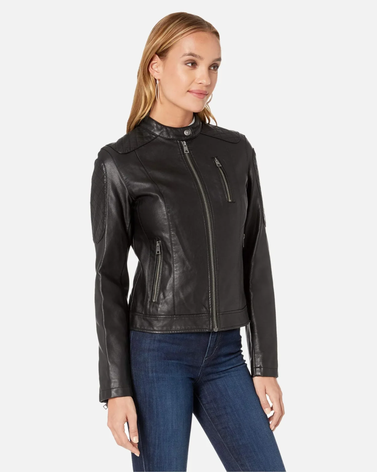 Halle Women Black Leather Racer Jacket