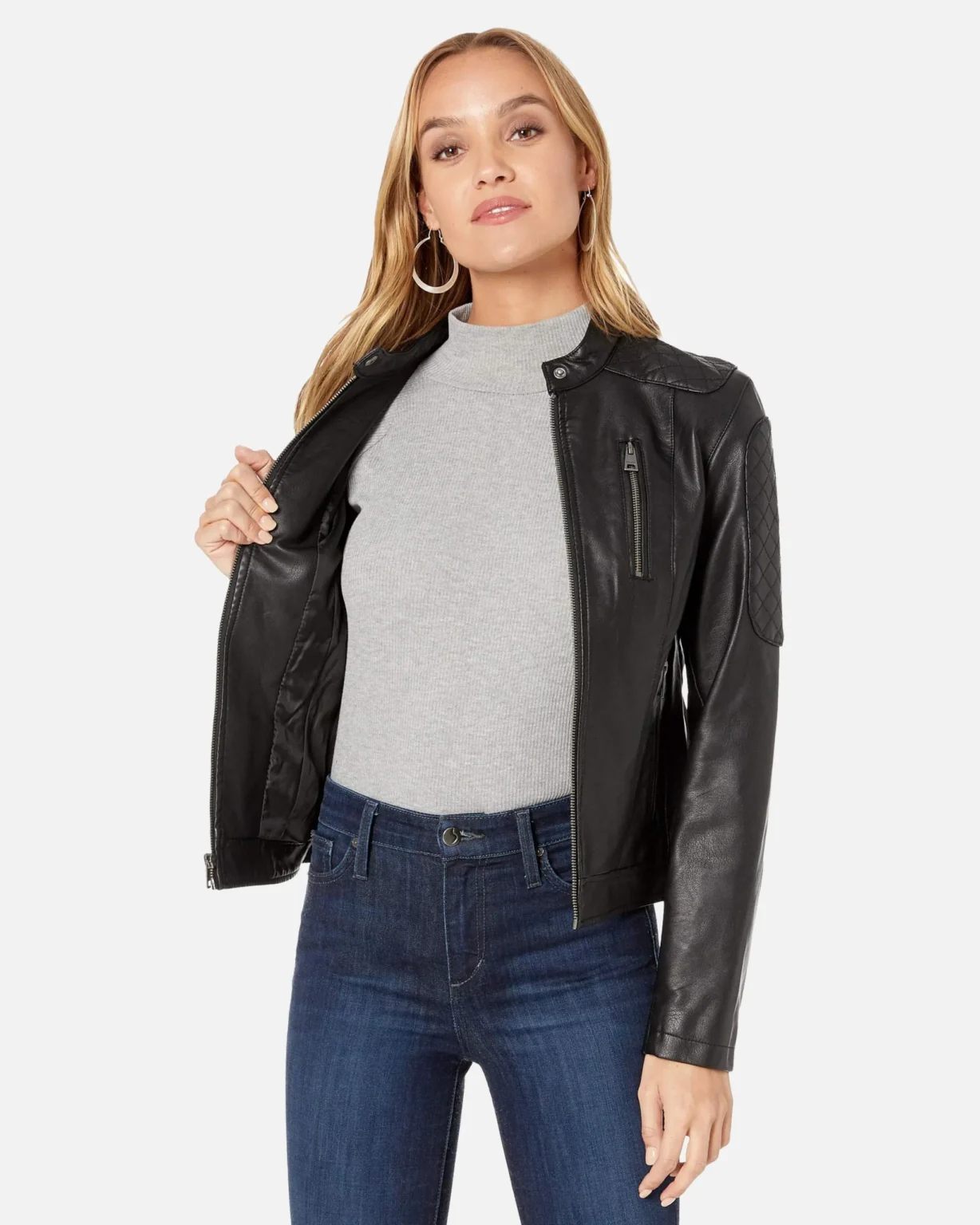 Halle Women Black Leather Racer Jacket