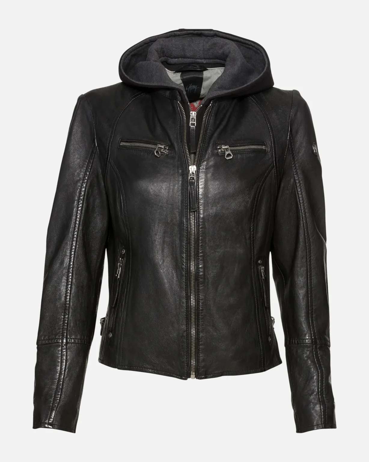 Nohl Womens Black Hooded Leather Jacket