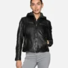 Nohl Womens Black Hooded Leather Jacket