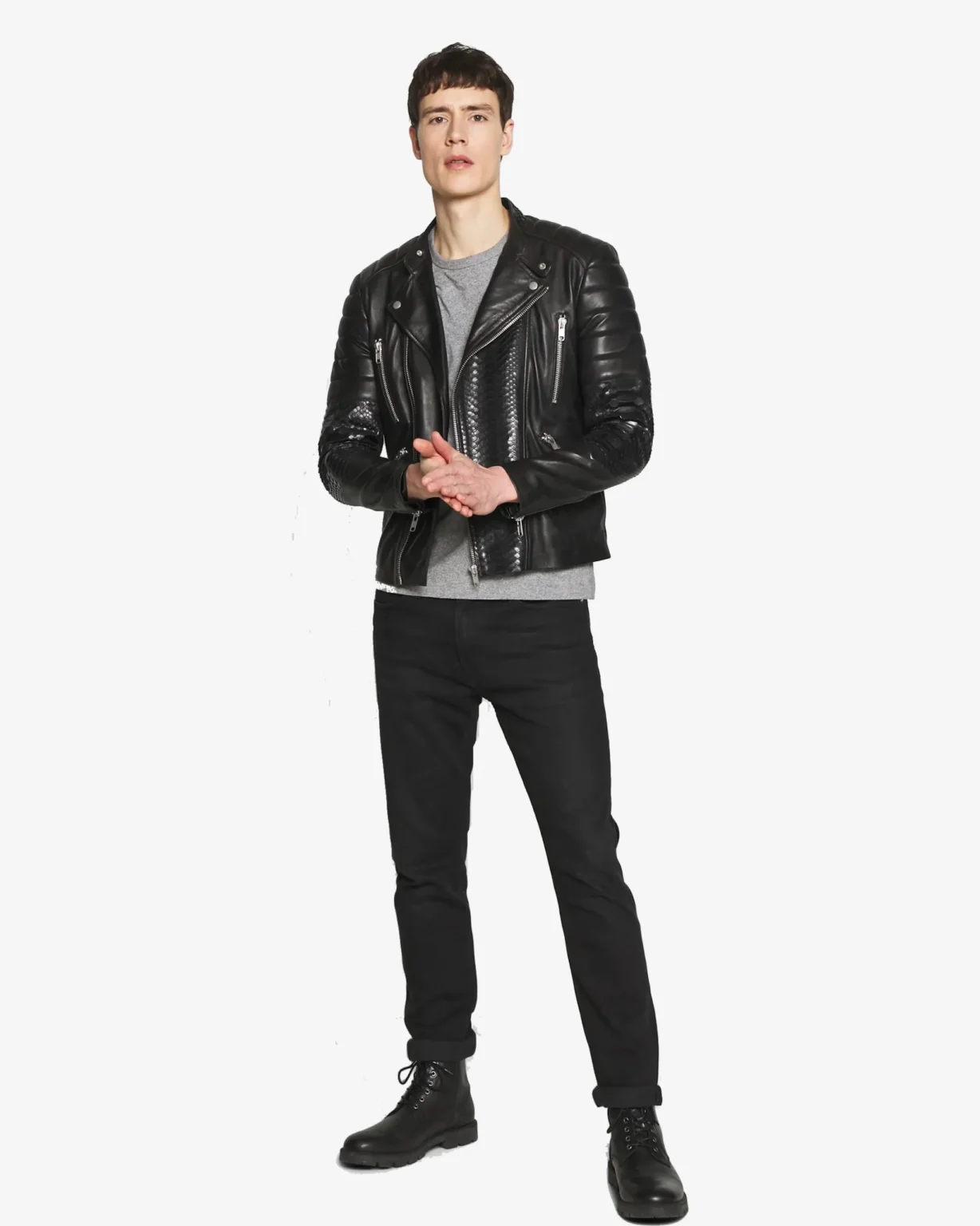 PYTON Black Biker Leather Jacket