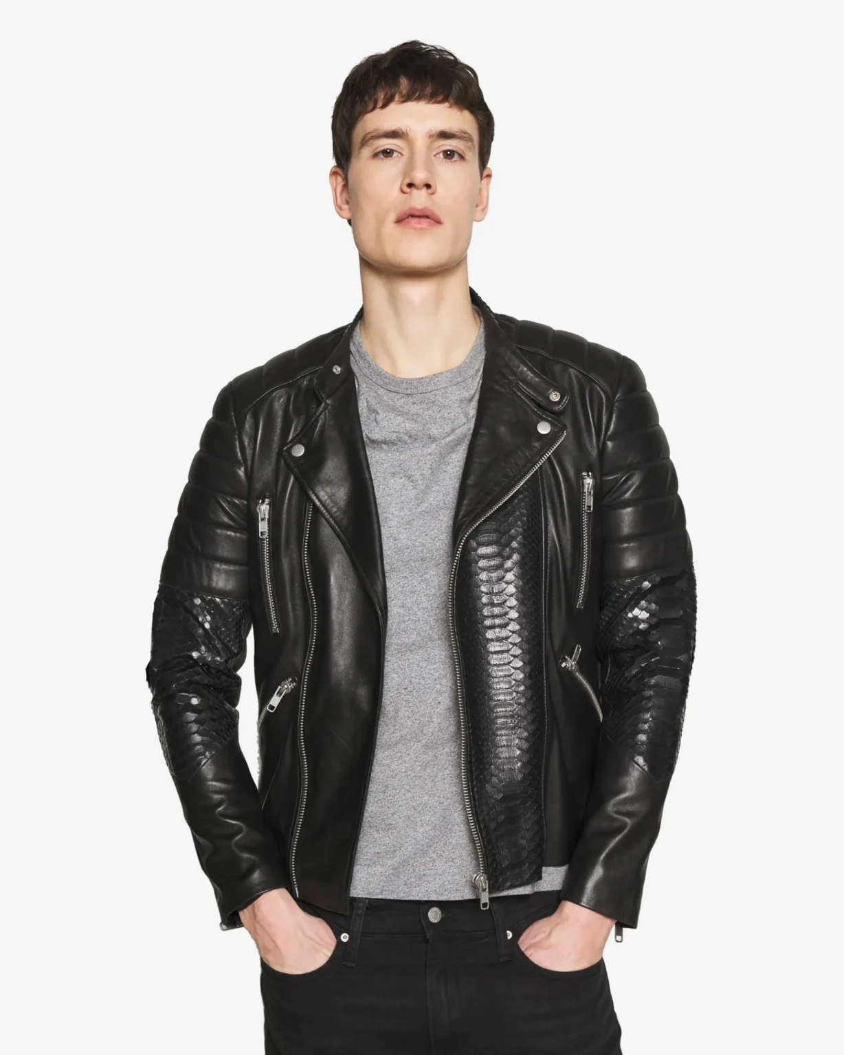 PYTON Black Biker Leather Jacket