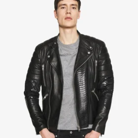 GLADIATOR PYTON Black Biker Leather Jacket