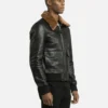 Sand Detachable Shearling Collared Leather Jacket