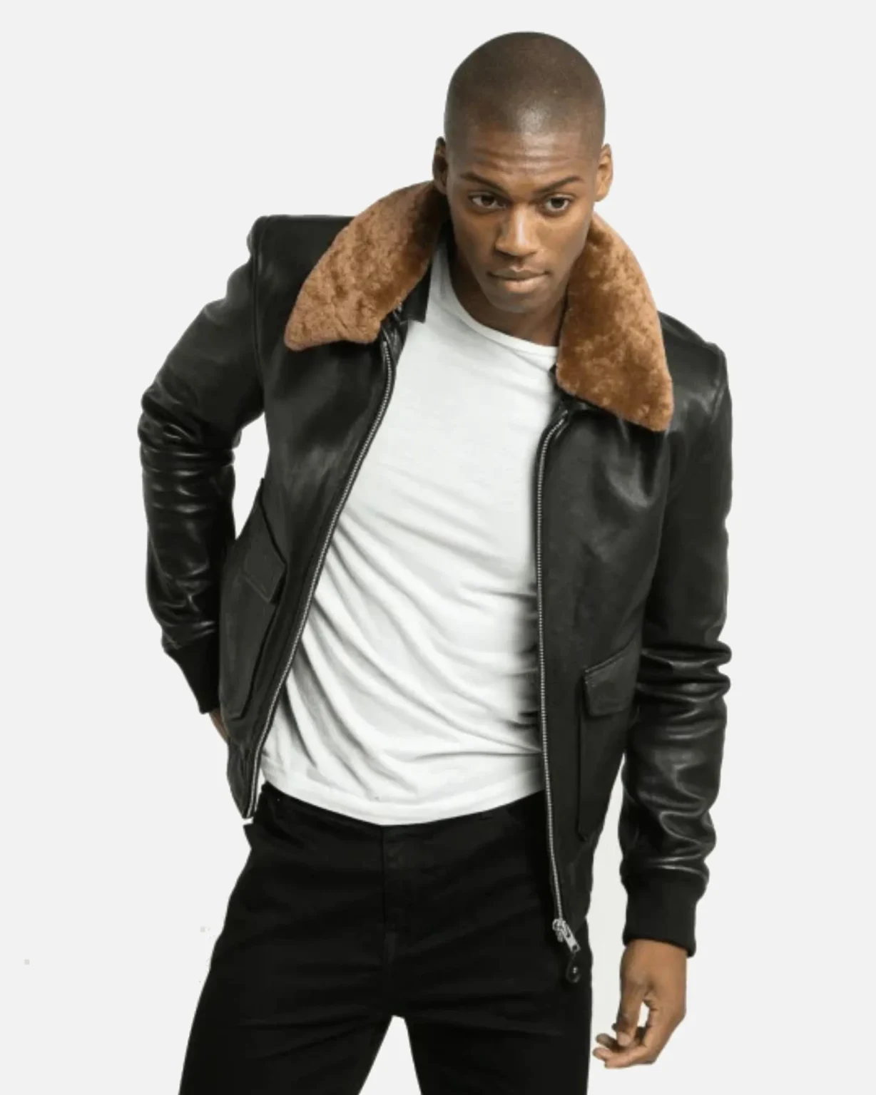 Sand Detachable Shearling Collared Leather Jacket