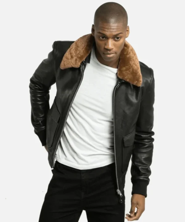 Sand Detachable Shearling Collared Leather Jacket