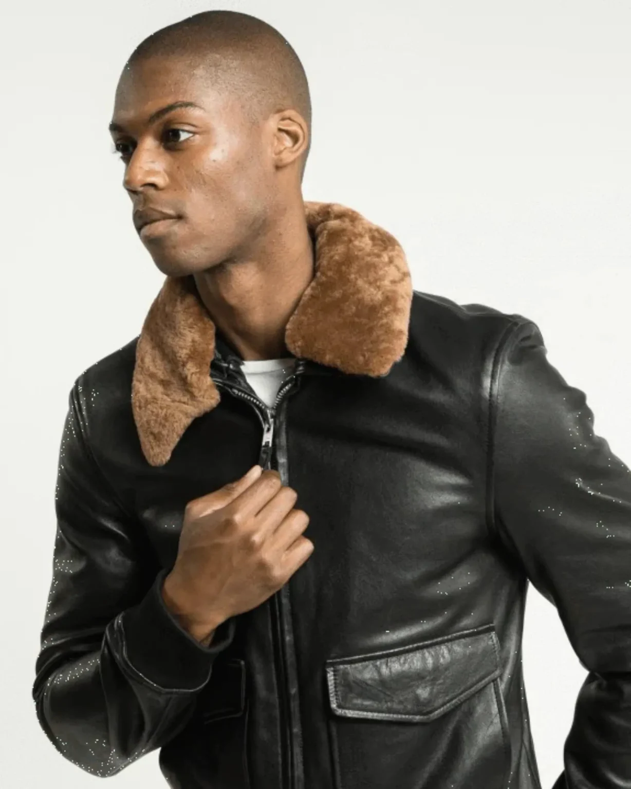 Sand Detachable Shearling Collared Leather Jacket