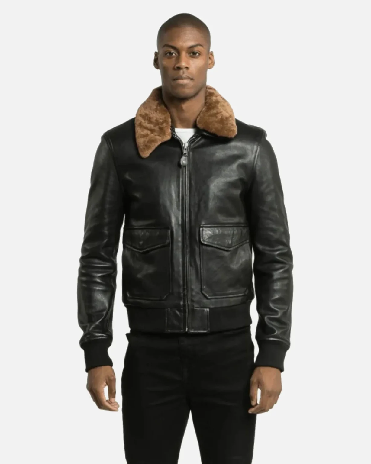 Sand Detachable Shearling Collared Leather Jacket