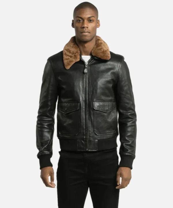 Sand Detachable Shearling Collared Leather Jacket