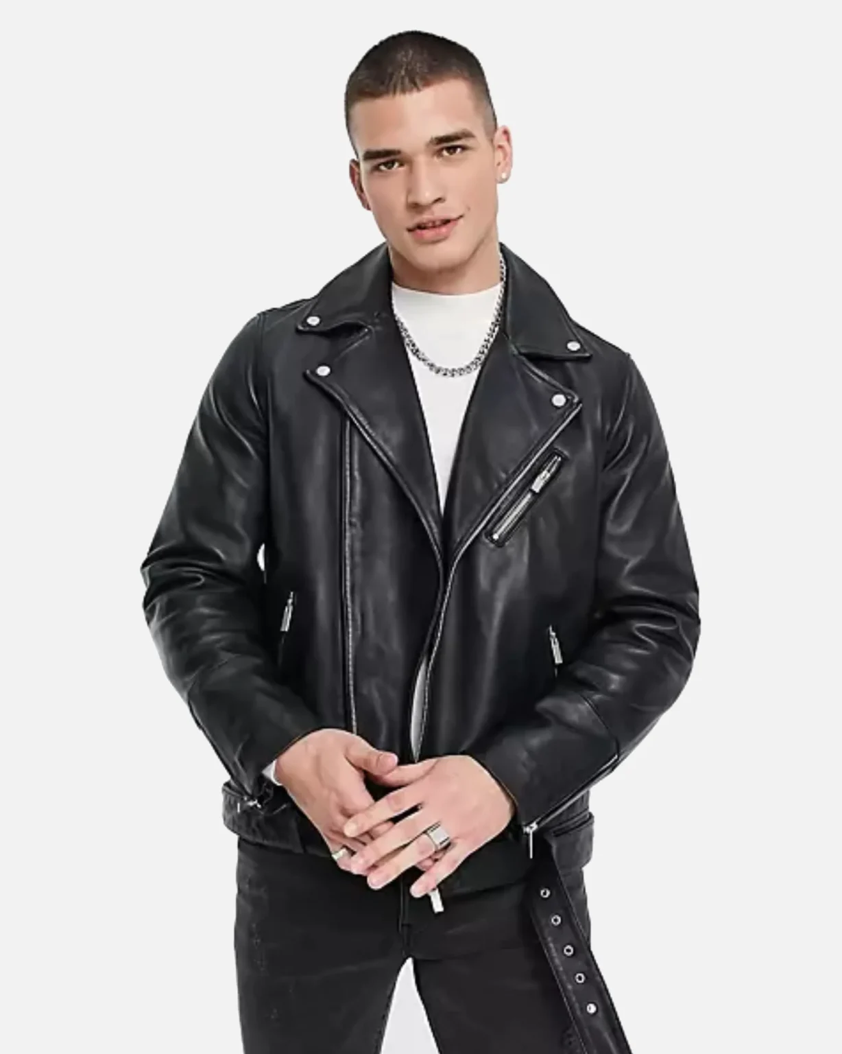 Topman Black Real Leather Biker Jacket